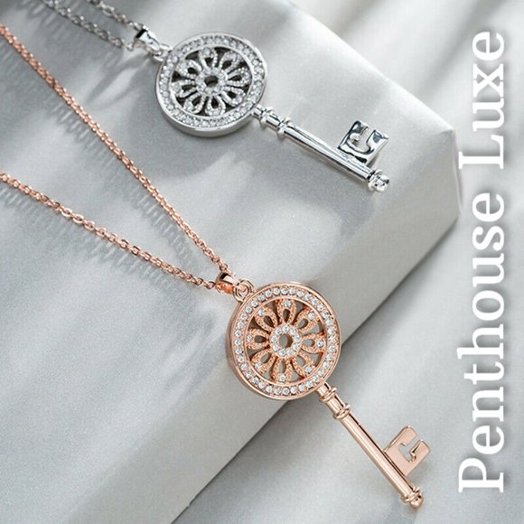Penthouse Luxe Jewelry - FINAL RESTOCK!! Flower Skeleton Key Silver Rose Gold Necklace